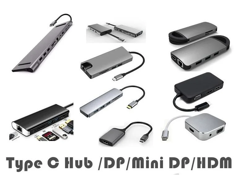 6 in 1 USB-C Laptop Dock Type C Hub 4K USB C to Gigabit Ethernet Adapters 3 USB 3.0 Port Usbc Charging Hub with SD/TF