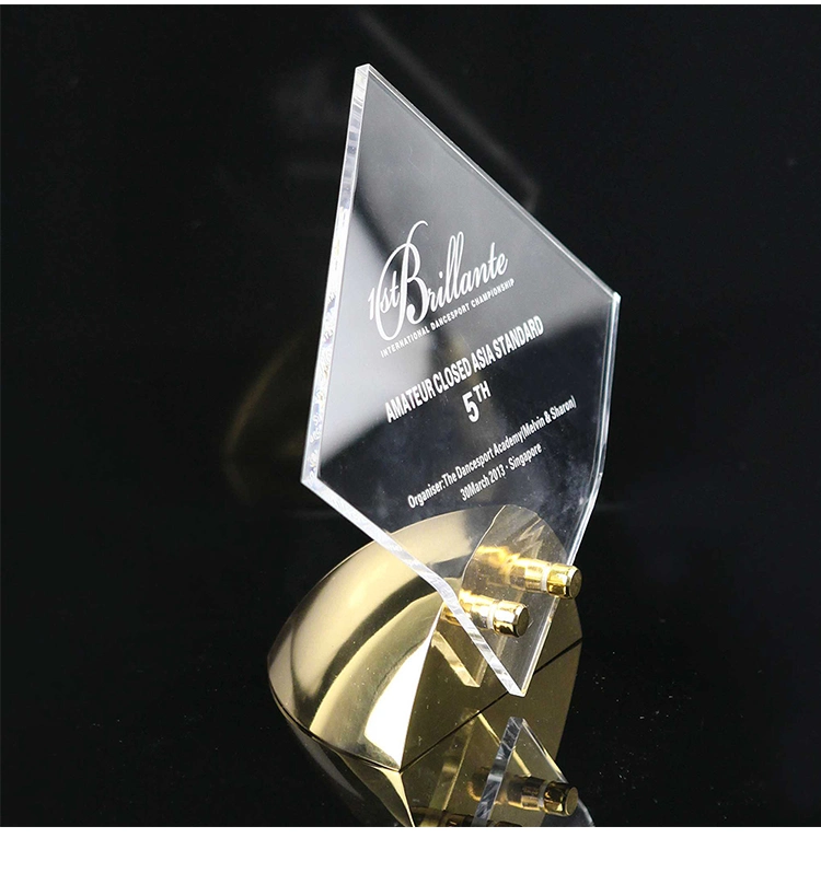 Creative Design Acrylic Trophy Metal Base Transparent Acrylic Trophy