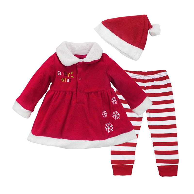 Baby Girl Christmas Dress Tops +Striped Pants+Hat Clothes Outfits