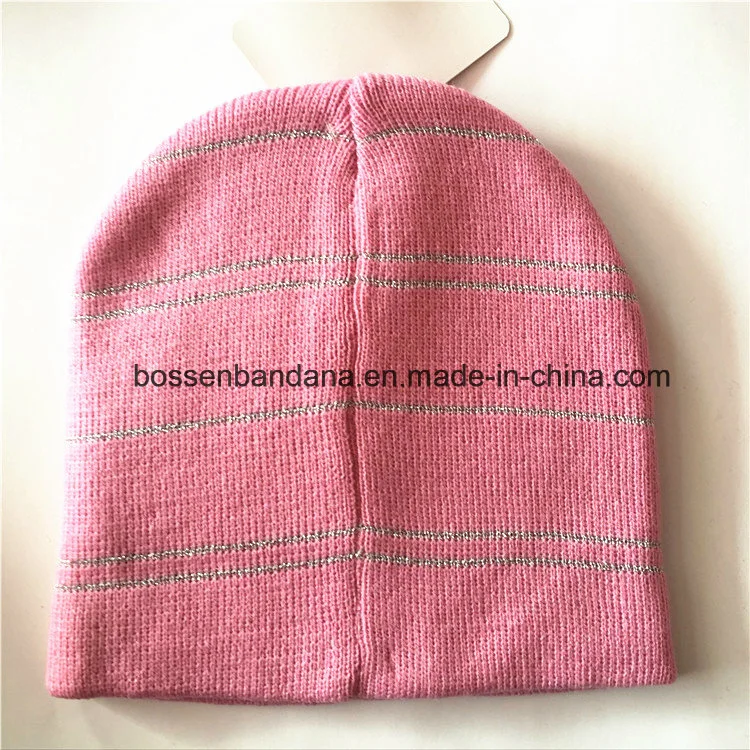Factory Produce Customized Applique Pink Acrylic Kids Knitted Winter Cuff Beanie Hat