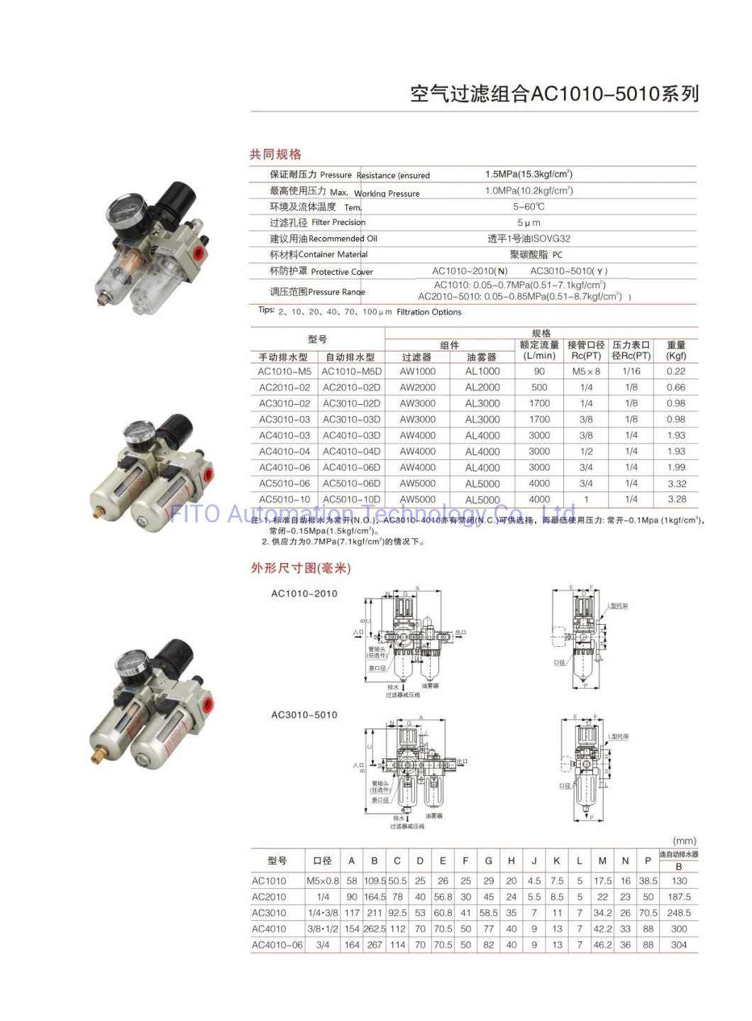 AC2010-02 Pneumatic Frl Combination Air Filter Regulator & Lubricator SMC Tyle