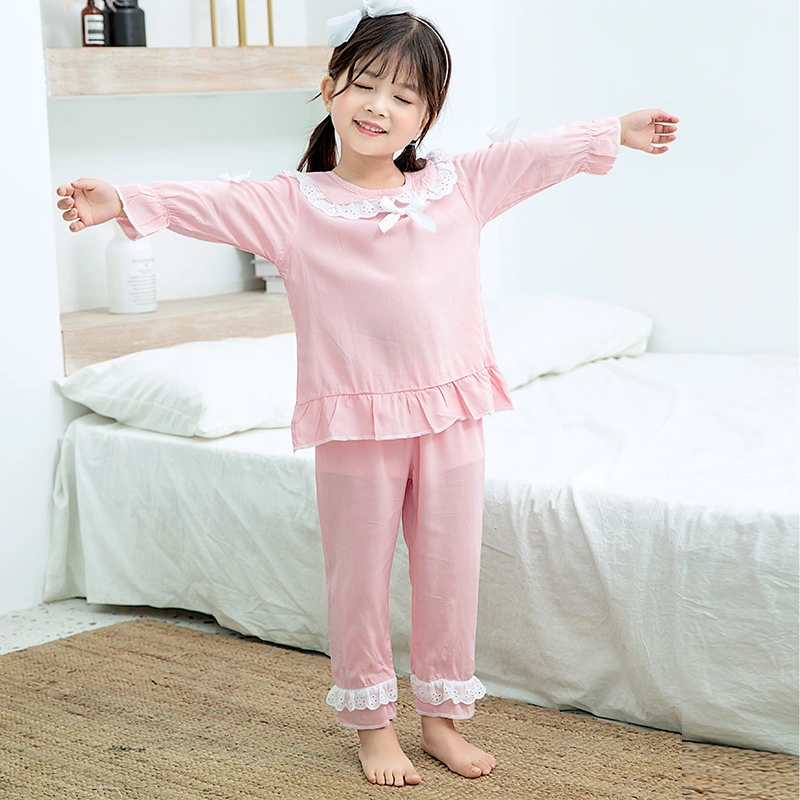 Factory Direct Children's Pajamas Thin Home Clothes Set Women's New Long-Sleeved Clothes for Children Aged 2-12