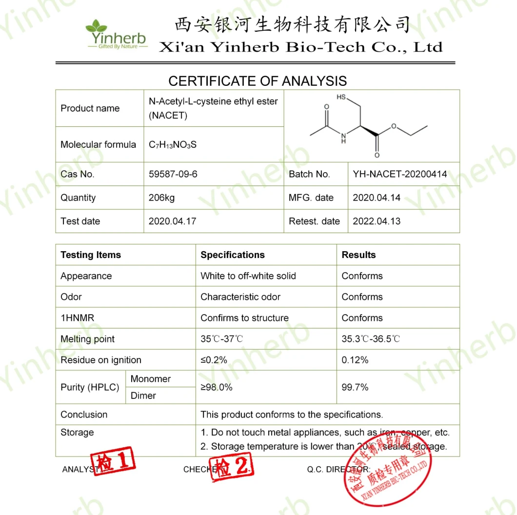 Yinherb Factory Supply High Quality N-Acetyl-L-Cysteine Ethyl Ester CAS 59587-09-6 Nacet