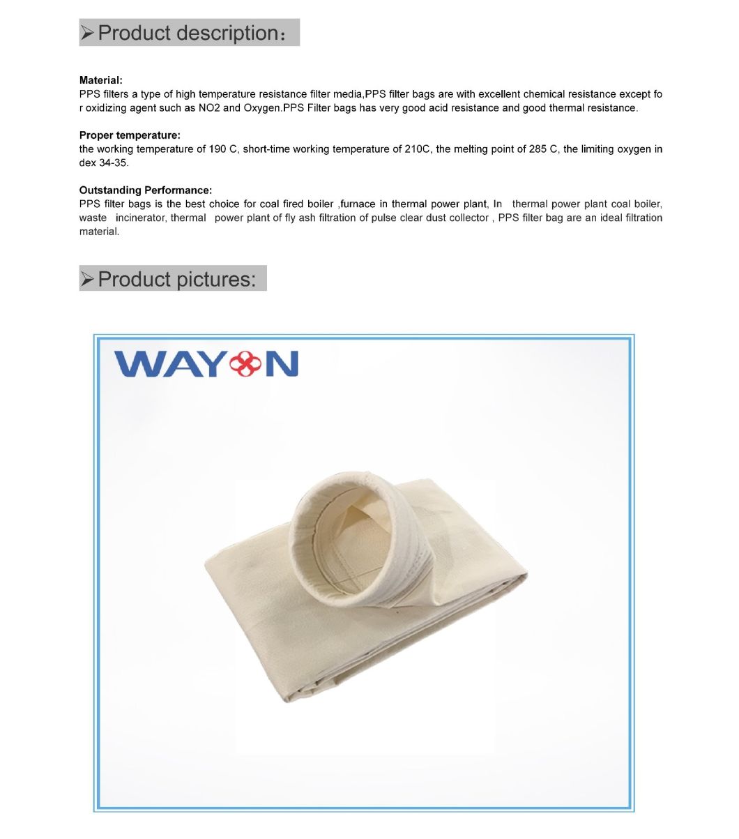 Wayon PPS Dust Collector Filter Bag with PTFE Membrane for Dust Collector
