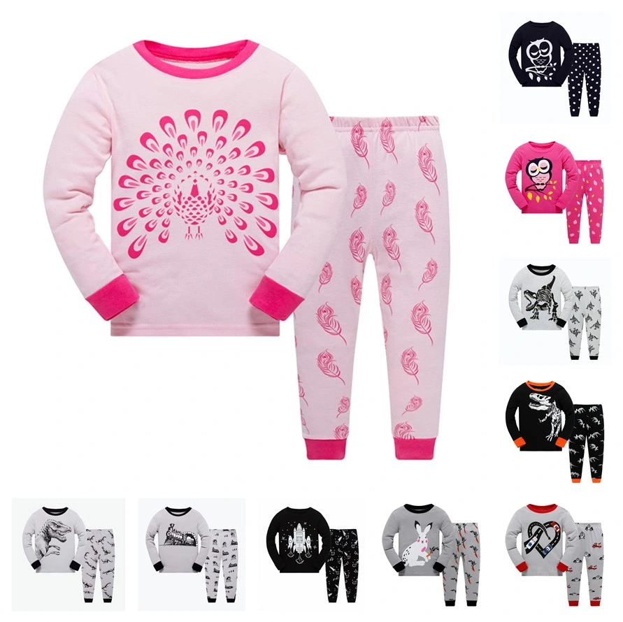 Hot Sale Wholesale Long Sleeve Kids Sleepwear Printing Cotton Animals Boys Pajama Sets
