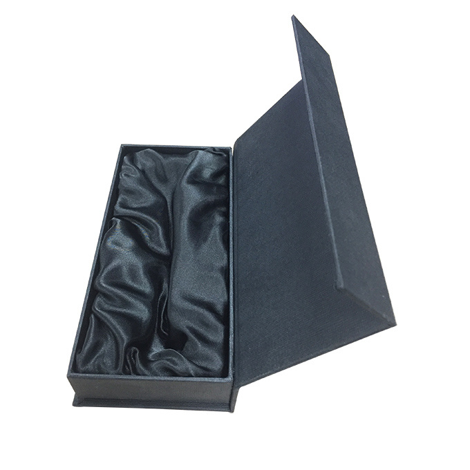 Custom Logo Printing Luxury Satin Lined Black Magnetic Packing Box for Hair Extension Packaging