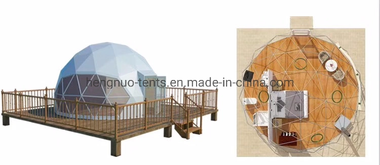 6m Khaki PVC Fabric Glamping Tent Dome Geodesic Camping Tent