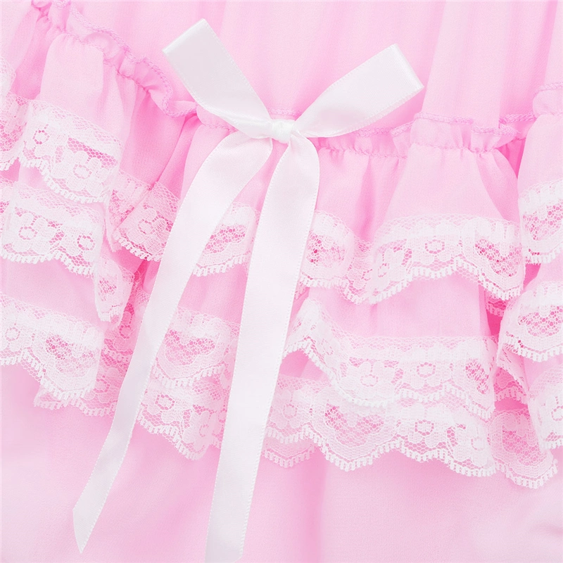 2PCS Men Puff Sleeve Frilly Dress Underwear Sissy Lingerie Dress Outfit