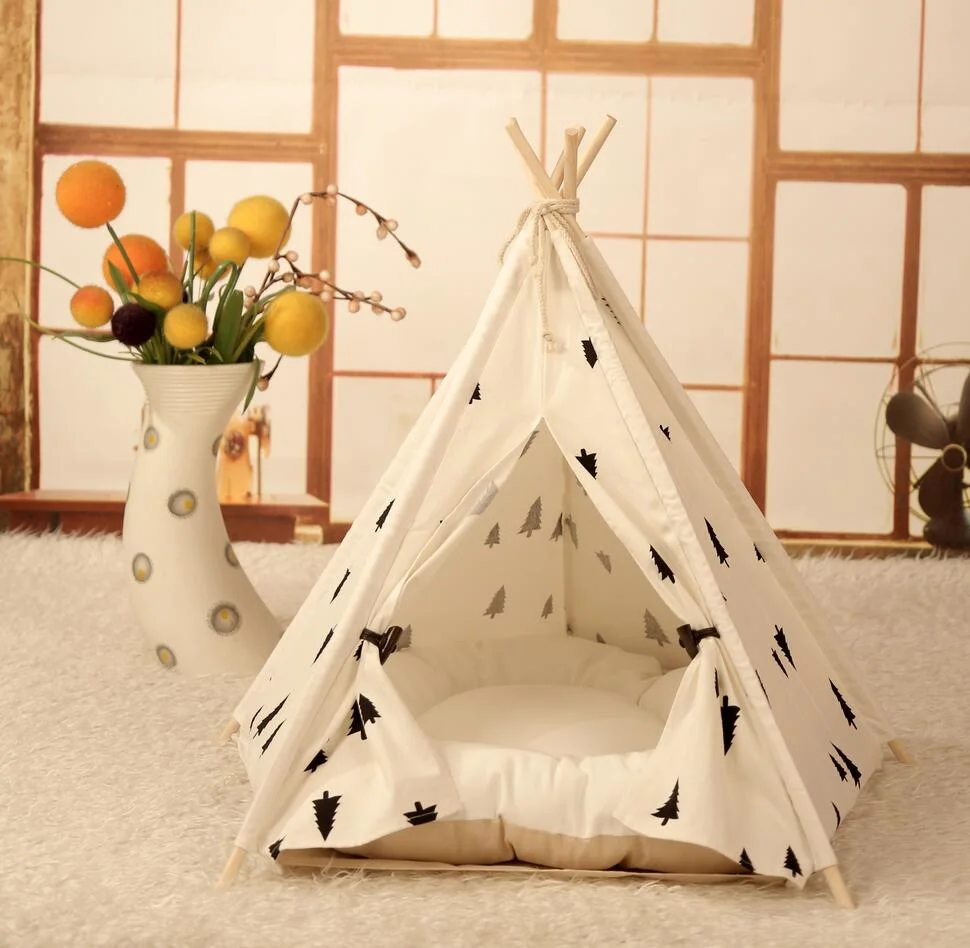 Soft Pet Tent Outdoor Wooden Teepee Durable Foldable Small Dog and Cat Tent