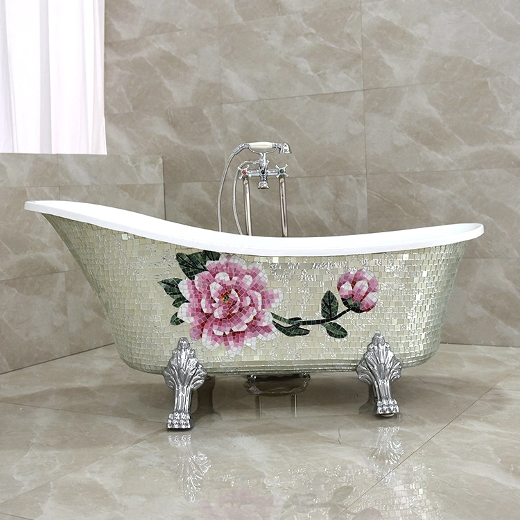 Mosaic Surround Oval Acrylic Freestanding Italian Bathtubs Small Bath Tub Acrylic