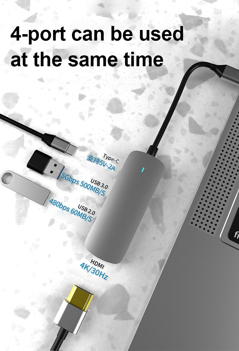 Portable 4 in 1 USB3.0 4K HDMI Universal Laptop Docking Station USB Hub for Windows and Mac