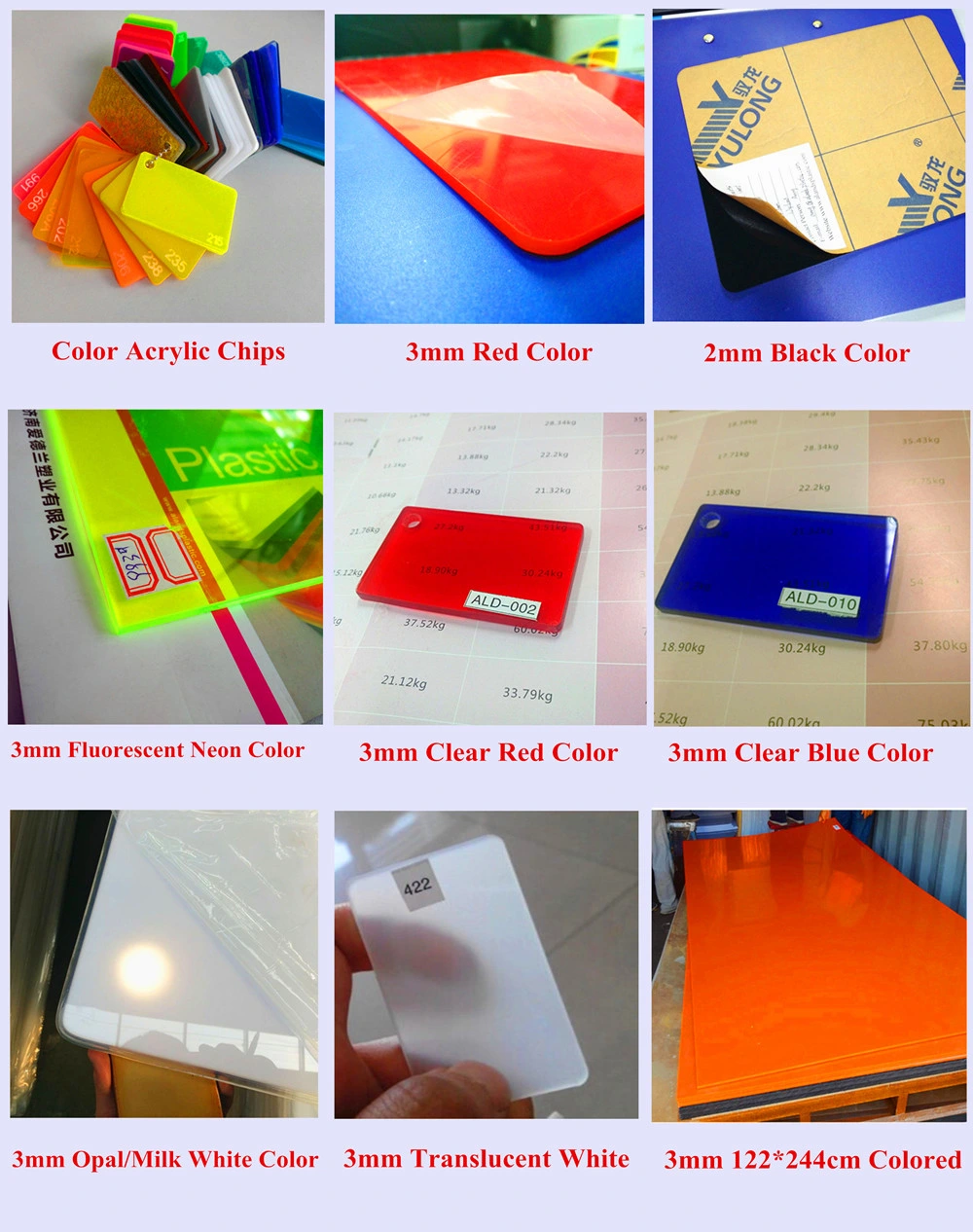 Cast Colorful Acrylic Sheet 4X8FT for Decoration Red Blue Green, Yellow Plastic Glass Perspex Sheet