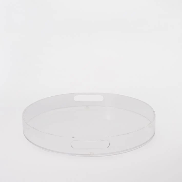 Luxury High Clear PMMA Acrylic Round Tray with Handle Clear Acrylic Serving Tray Round Acrylic Tray