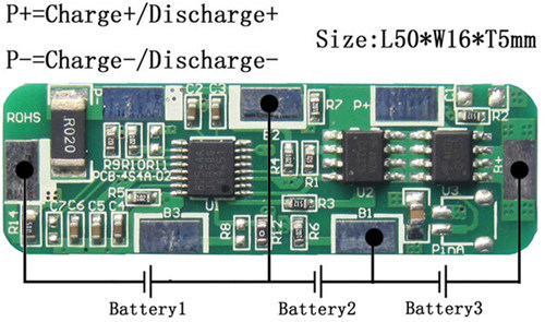 PCB Size 50*16*4 LiFePO4 3s 11.1V 4A BMS for 3s Li-ion /Li-Polymer LiFePO4 Battery