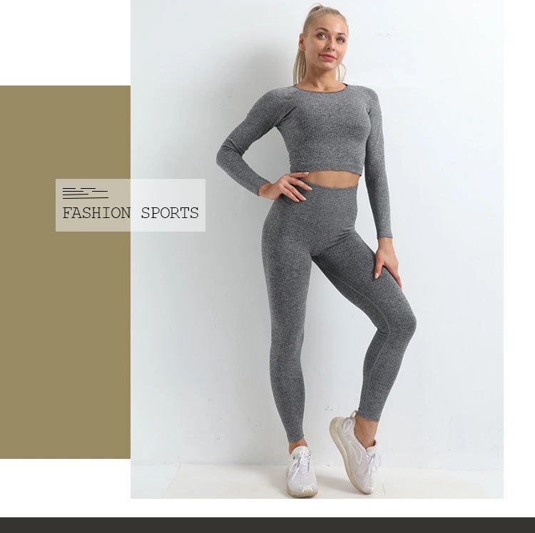 New High-Quality Seamless Striped Yoga Long-Sleeved Suit Striped High-Waisted Slim Sports Suit