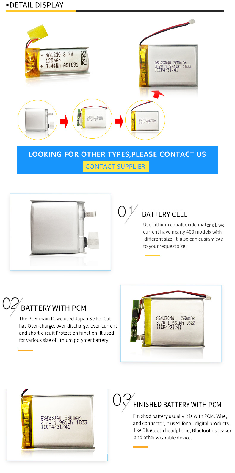 Kc Certified Good Performance Li-Polymer Rechargeable Lipo 3.7V 850mAh 483450 Li Polymer Battery