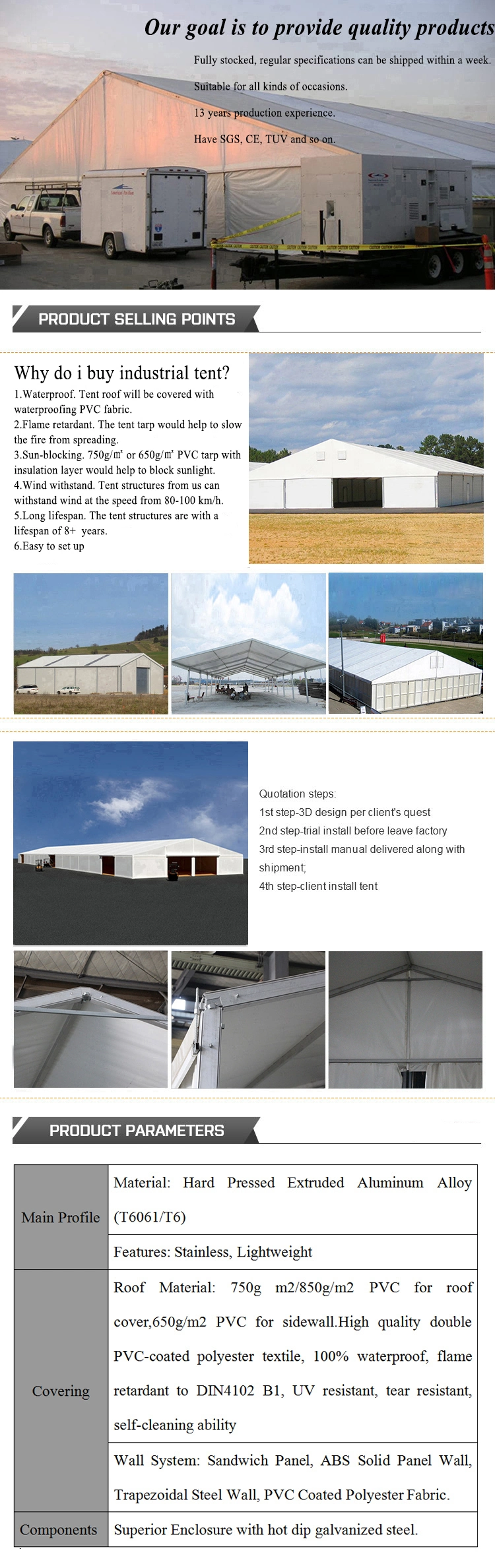 Cheap Price Party Wedding Tent for Events / Industrial Storage Tent