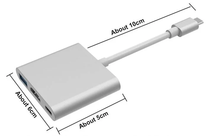 Male USB 3.1 Type C to Female HD Multiport Adapter with USB 3.0 and Power Delivery