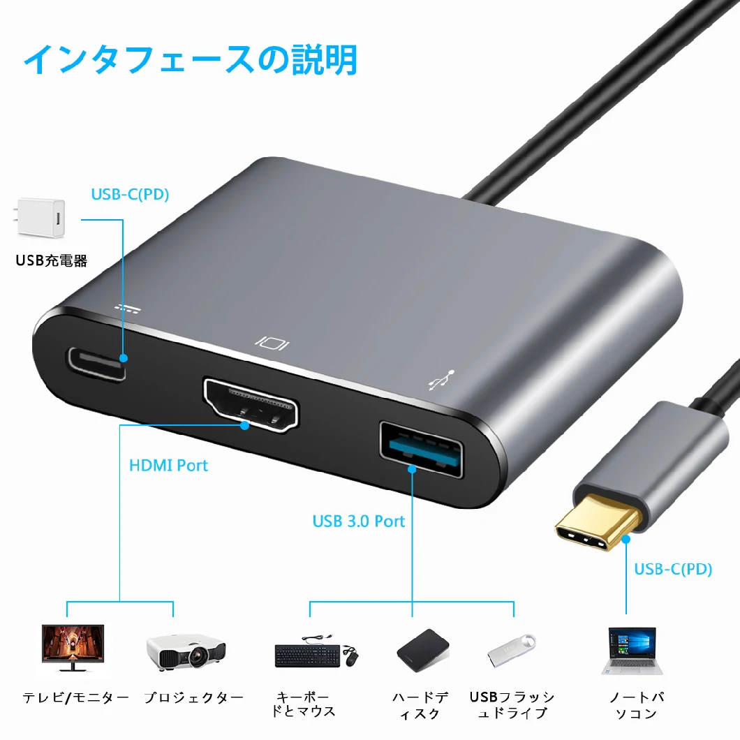 Multiple USB C to HDMI+USB3.0+Pd Hub with Pd 87W Fast Charging