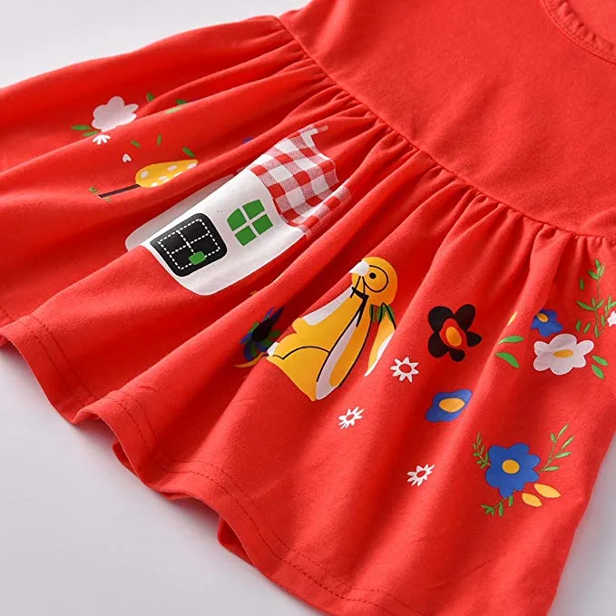 Toddler Children Clothes Suit Cartoon Print Long-Sleeved Dress with Pants Sets