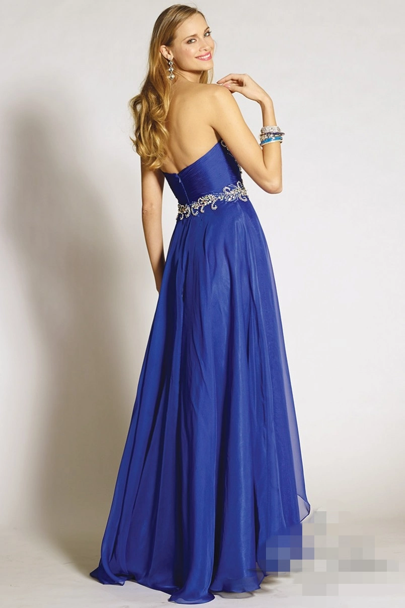Navy blue Party Evening Gowns Beading Waist Cocktail Prom Dresses Chiffon Long Ladies Vestidos Dress