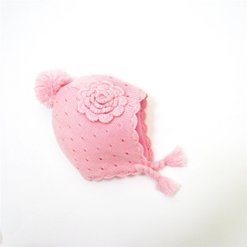 Custom Acrylic Warm Knitted Fleece Earflap Baby Beanie Hats Crochet