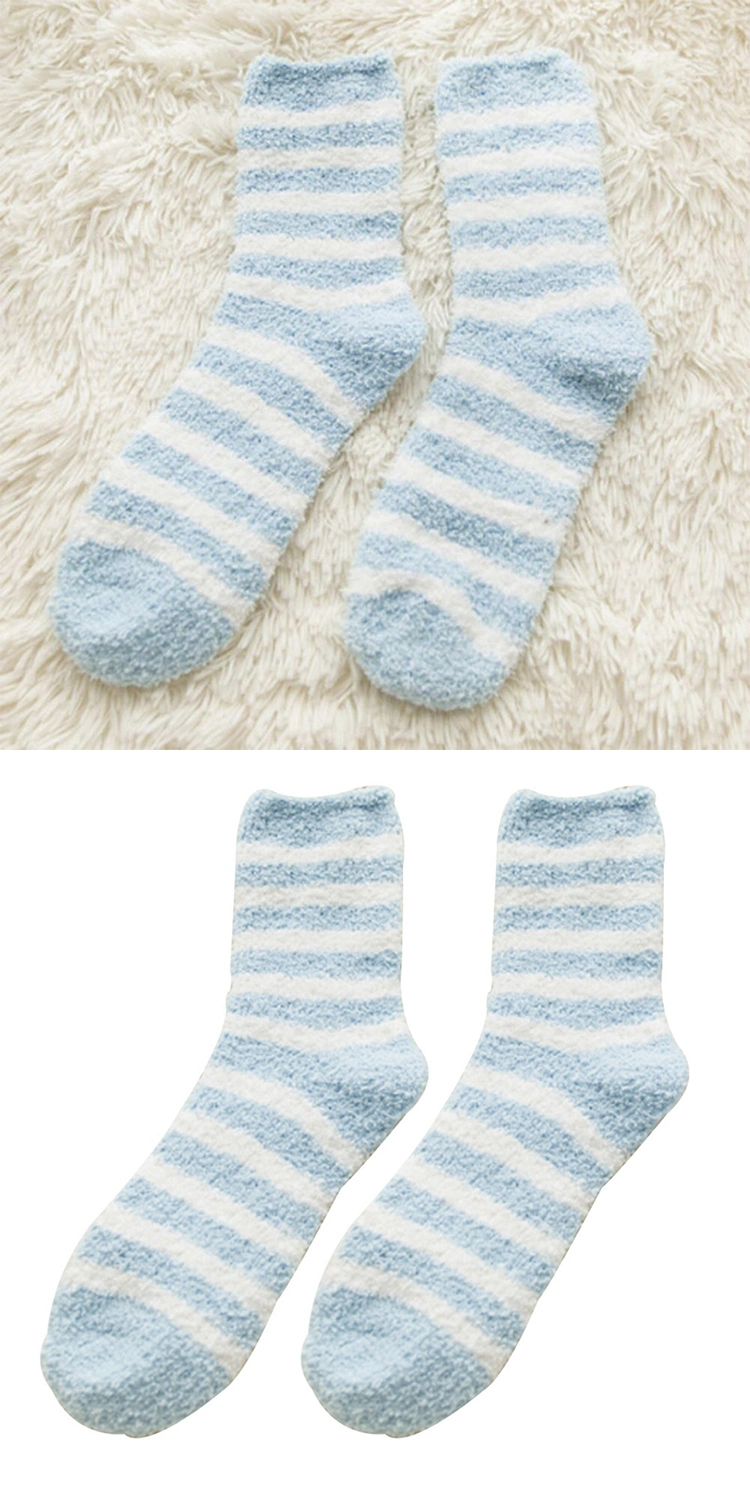 Hot Sale Custom Cozy Cashmere Stripe Men Women Unisex Warm Sleep Bed Cozy Fuzzy Winter Socks