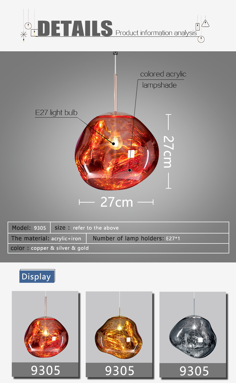 Hot Sale Tomdioxn Glass Acrylic Material E27 Modern Pendant Hanging Lamp