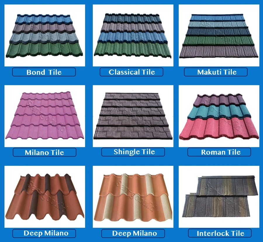 Building Materials Classical Bond Type Aluminum Zinc Stone Coated Metal Roof Tile for Sale
