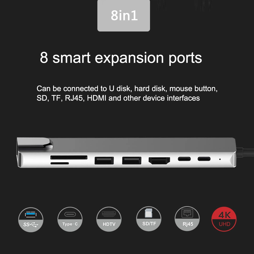 Lanetop 8-in-1 Type C Hub USB C to USB 3.0 Ports USB 2.0 Port SD/TF Card Reader USB-C Power Delivery for MacBook PRO