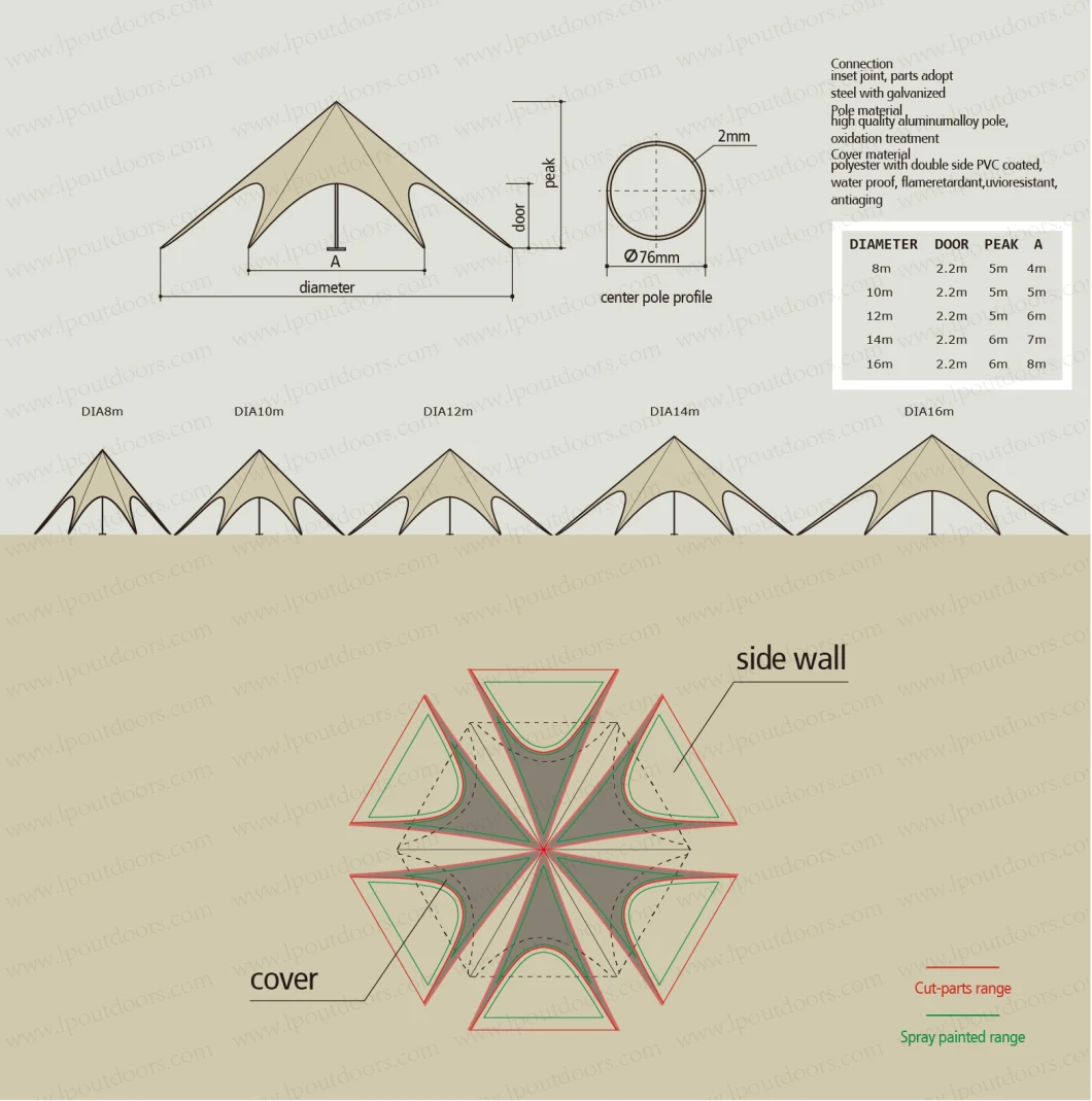 Single Top Dia16m Custmoized Logo Printing Star Shade Tent