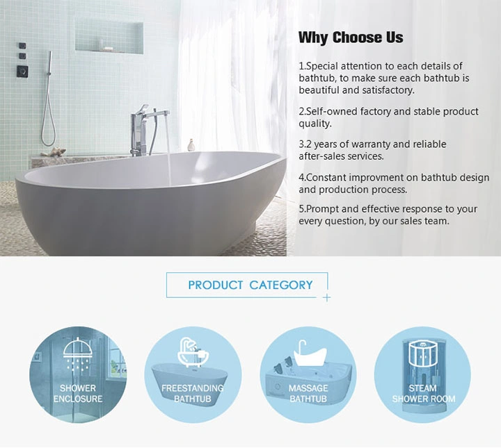 Hot Sale Seamless Clear Acrylic Bathtub with Fiberglass Reinforced From Hangzhou Factory (LT-701)