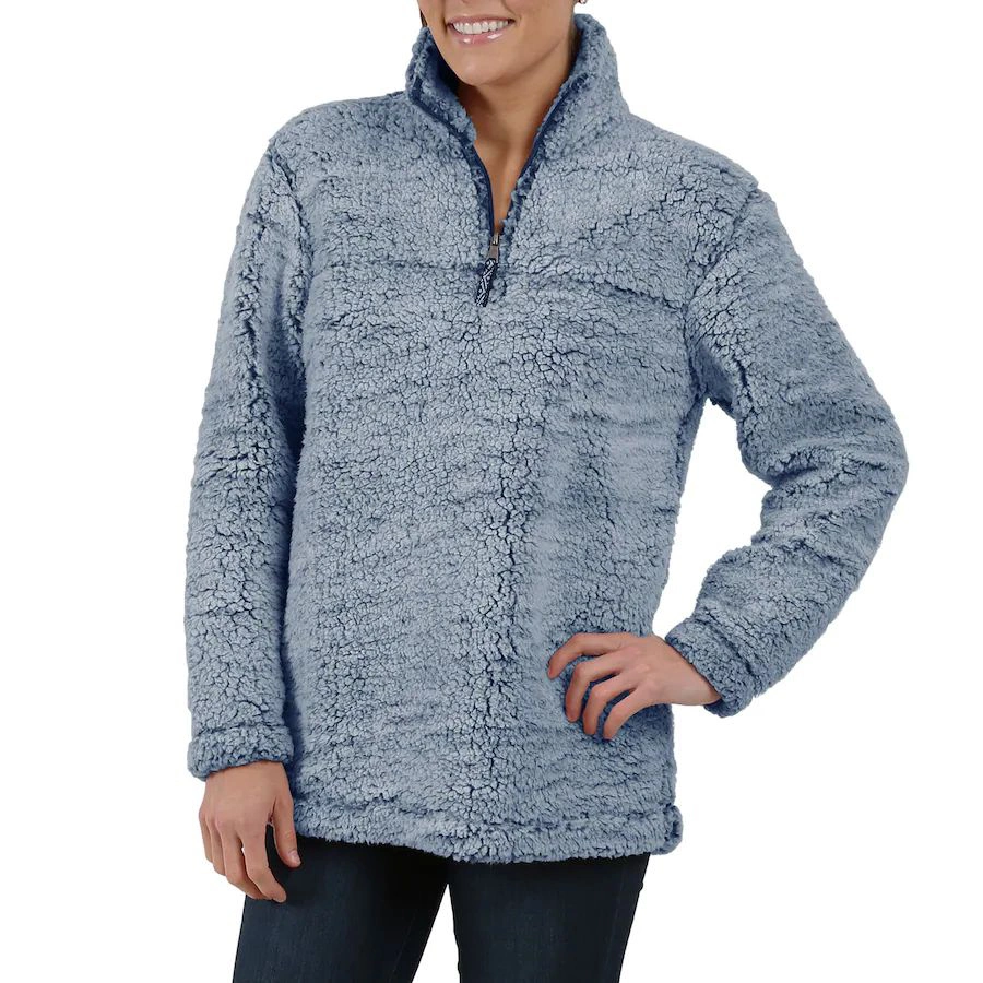 Womens Navy Super Soft Quarter Zip Pullover Sherpa Fleece Jacket