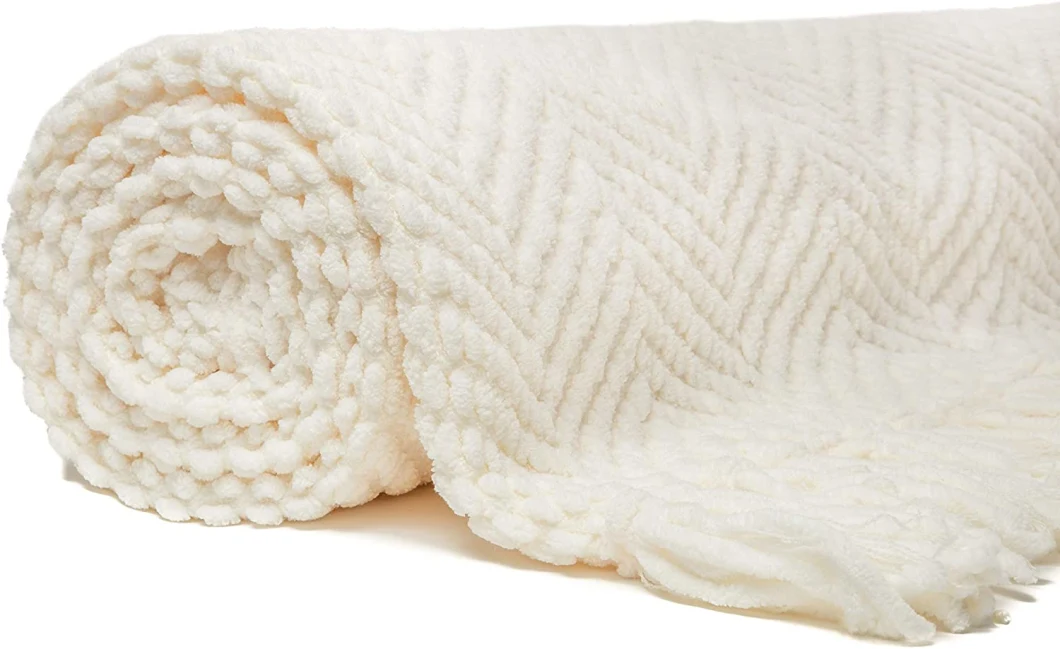 Textured Knitted Super Soft Throw Blanket with Tassels Warm Cozy Lightweight Fluffy Woven Blanket