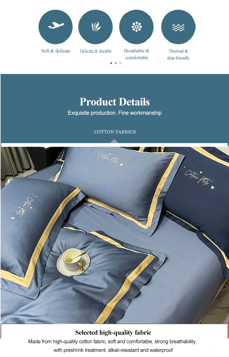 Deluxe Home Textile Sleep Cooler 100% Long Staple Cotton Bedding Lightskyblue 3PCS