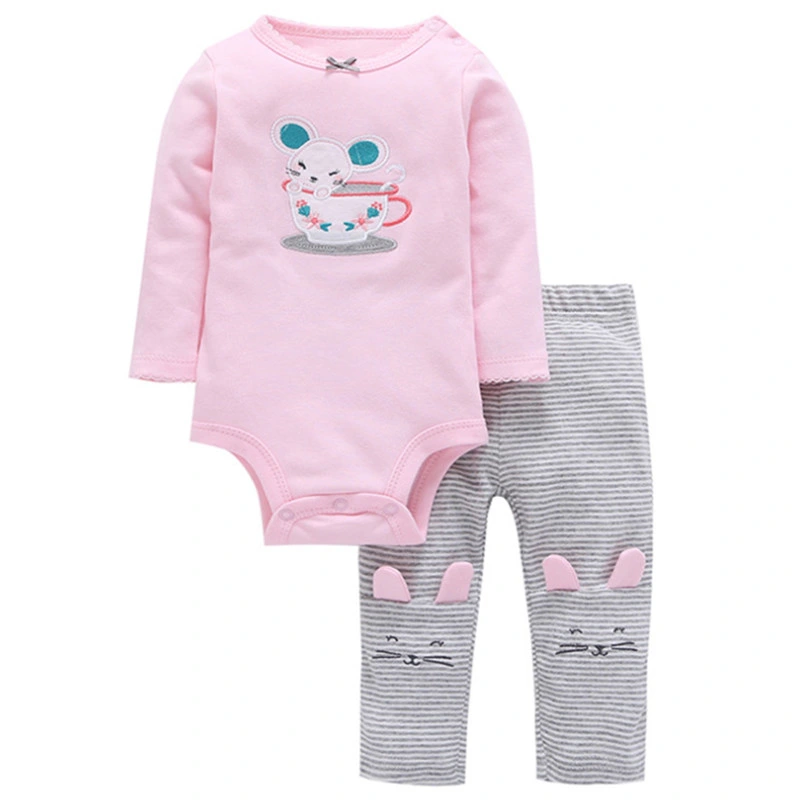 2PCS Cartoon DOT Striped Baby Sets Long Sleeves Bodysuits Matching with Pants