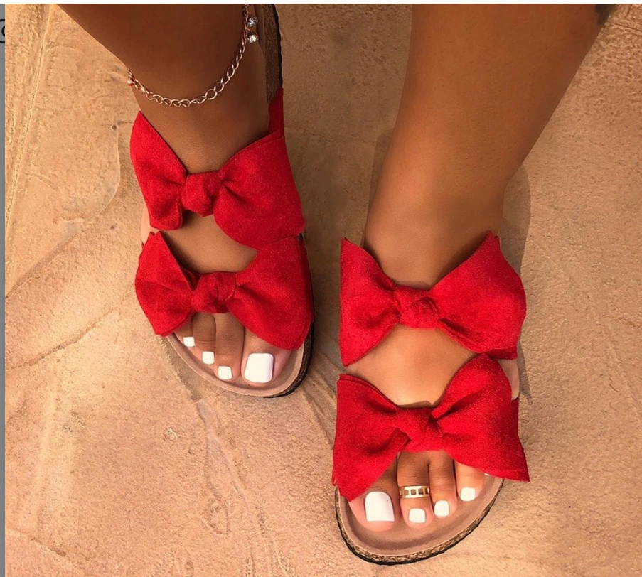 2020 Fashion Summer Sandals Double Bows Flats Ladies Beach Sandals Slippers for Women and Ladies