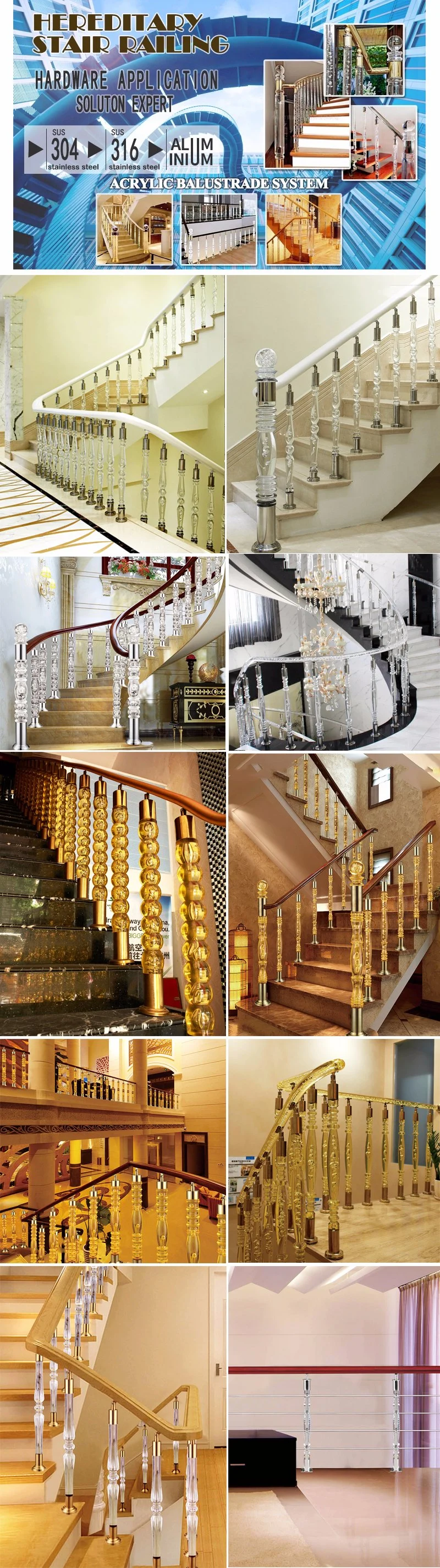Elegant Acrylic Balustrade for Interior Acrylic Stair Decoration