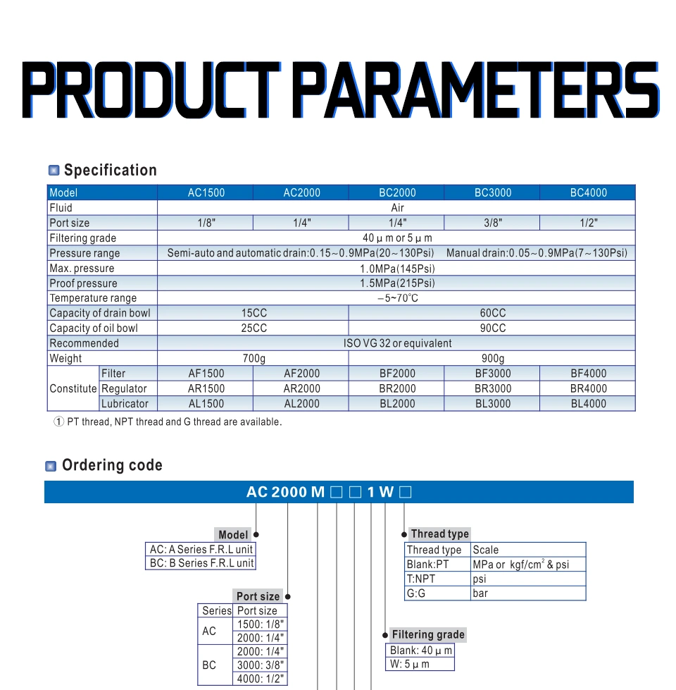 Bc2000 Air Source Treatment Unit Pneumatic Lubricator Filter Regulator Compressor Parts