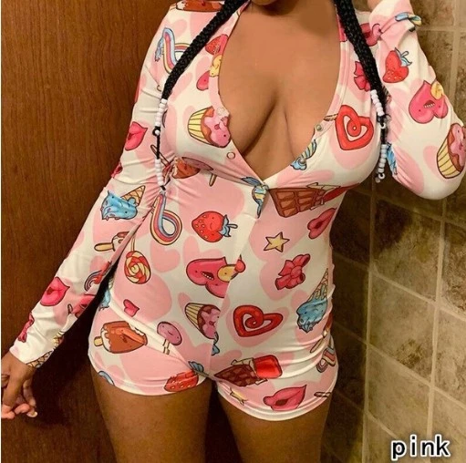 2020 Custom Nightwear Pajamas Baddie Onsies Adult Sexy Patterend Fitness Clothes and Bodysuit for Women
