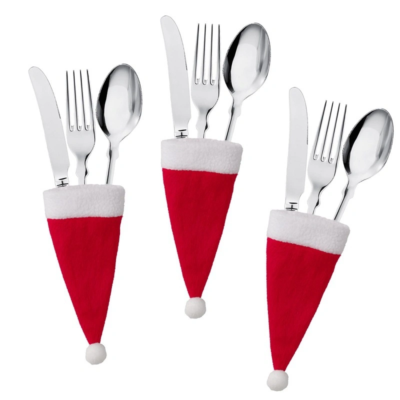 Wholesale Non-Woven Christmas Hats Tableware Fork Sets Christmas Wine Bottle Decoration Storage Tool Gifts