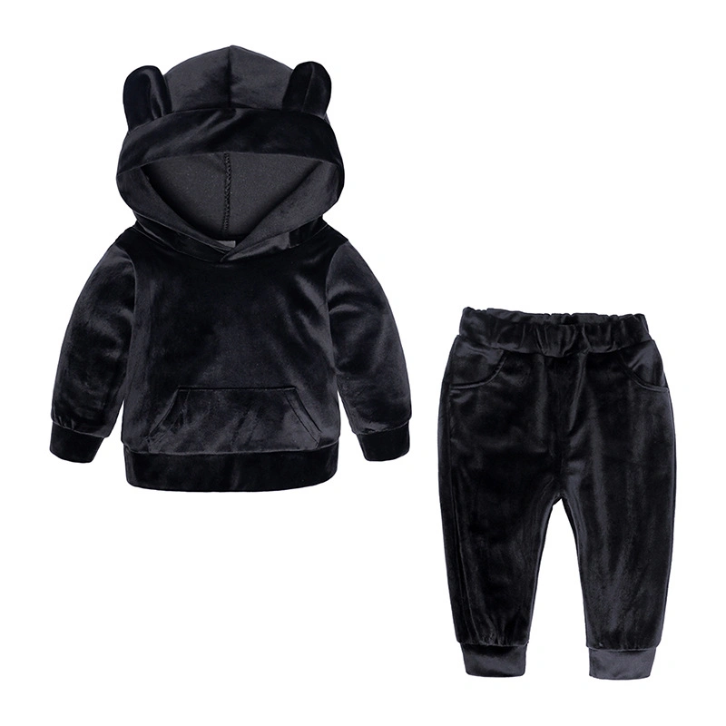 Custom Logo Hot Sale 100% Velvet Cute Style Winter Fashionable Baby Suit Kids Hoodies Set