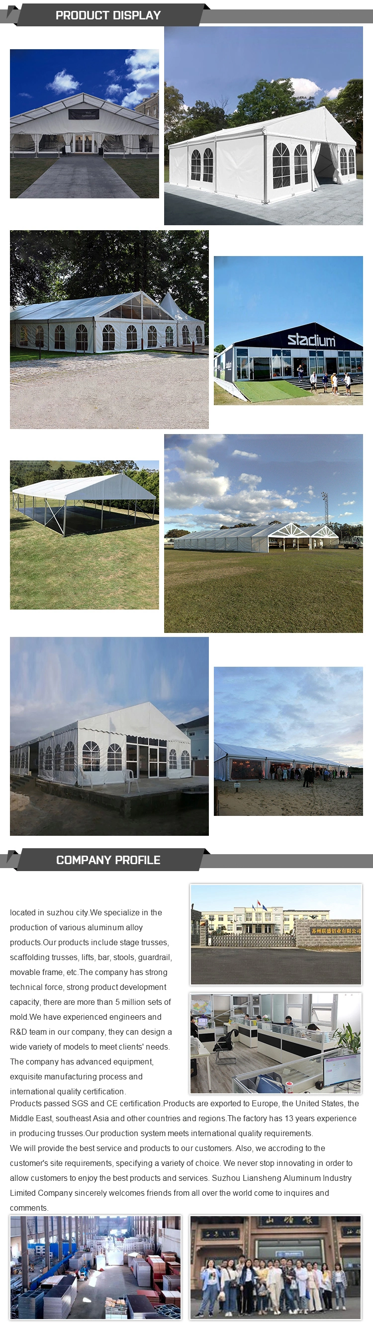 Outdoor Aluminum Structure Giant Wedding Party Marquees Tents Clear Roof Top Wedding Tents