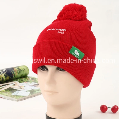 Fashion Exhibition Decoration Acrylic Fabric Promotion Knitted Hats with Ball