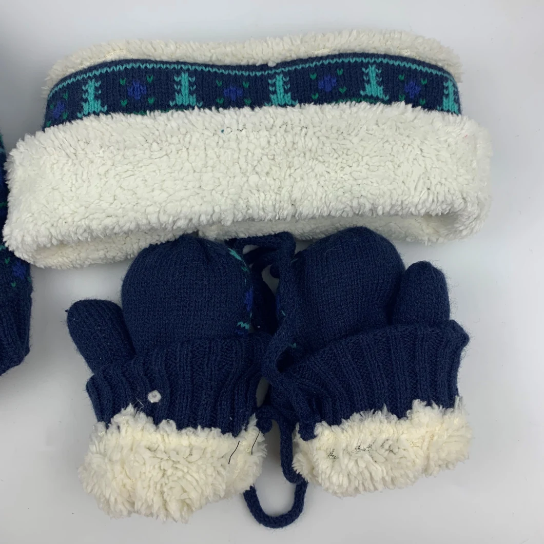 Children Boys Girls Acrylic Winter Knitted Hats Gloves and Scarf Set with Fleece Lining