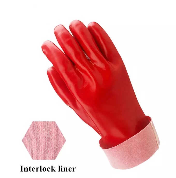 Oil & Acid Chemical Resistant Red PVC Industrial Gloves