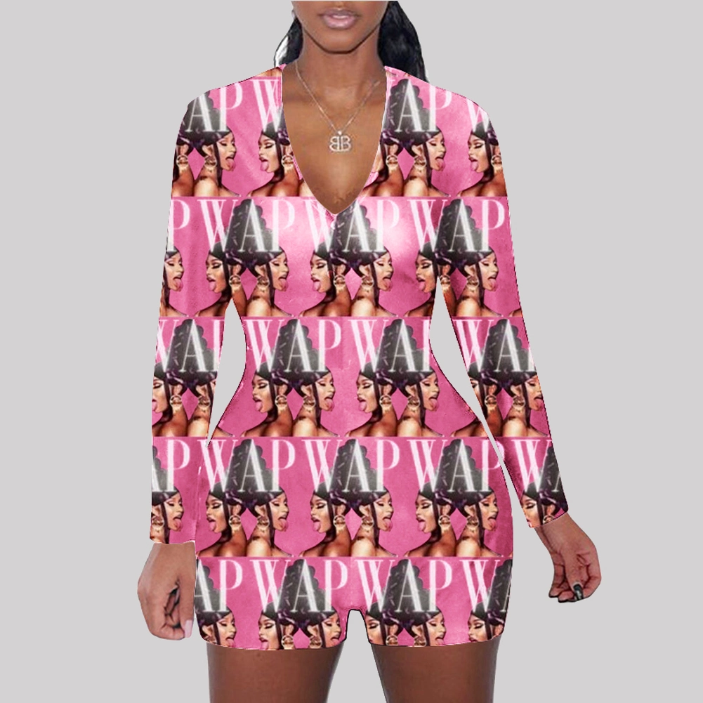 Hot Selling Fat Lady Fall Pajamas One Sie Women's Sleepwear Casual Print Romper Button Women Plus Size Adult One Sie Pajamas 5XL
