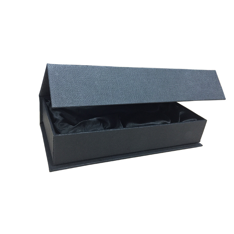Custom Logo Printing Luxury Satin Lined Black Magnetic Packing Box for Hair Extension Packaging