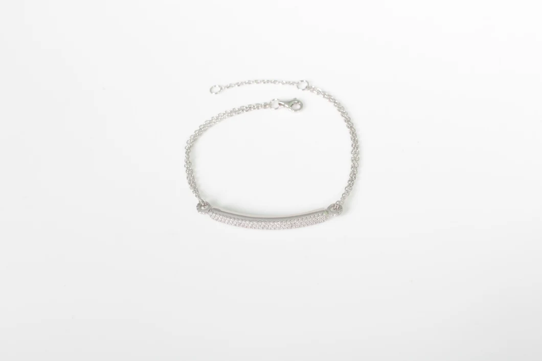 925 Silver Silk Stripe Strip Full Diamond Bracelet Sumptuous Trendy Ladies Jewelry