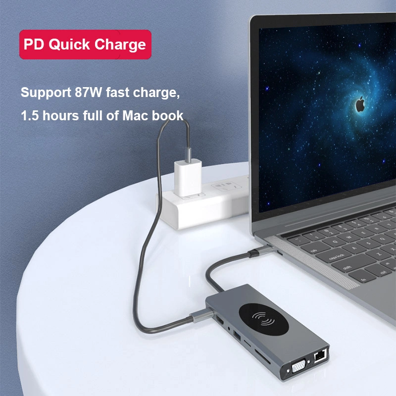 15 in 1 Type C USB Hub 15 Port Laptop Docking Station Multifunctional USB Hub with HDMI 4K Pd USB3.0